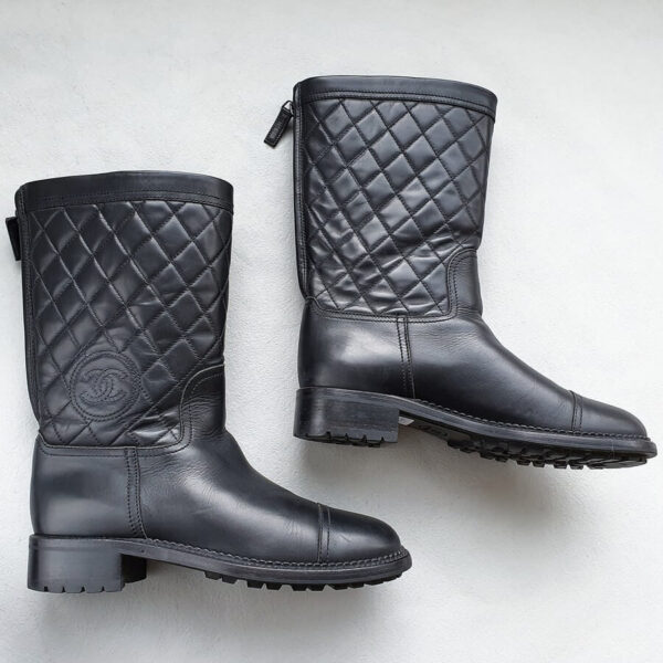 Chanel Boots Size39 Black Leather Shoes #OKOT-1