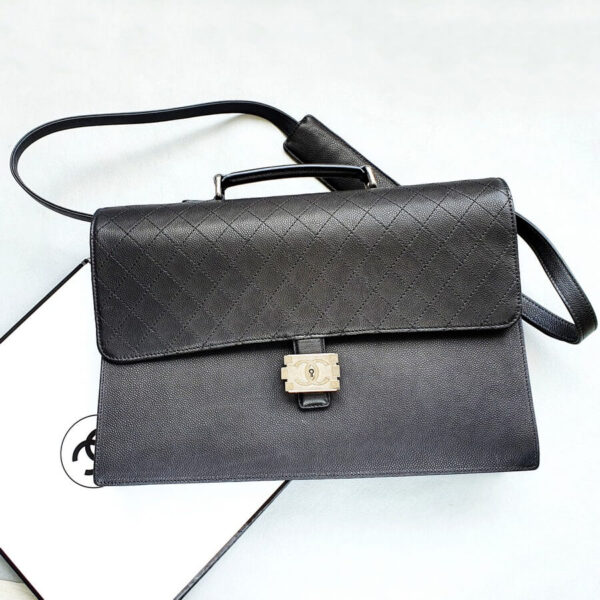 Chanel Document Bag Black Grained Calfskin with Ruthenium Hardware #OKKR-2