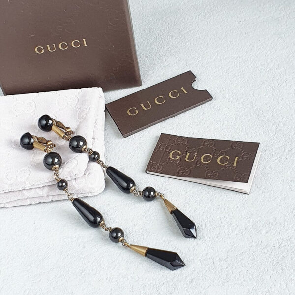 Gucci Clip On Earrings Black Beads and Crystal with Gold Hardware #OKCT-18
