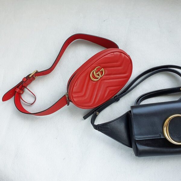 Gucci Marmont Belt/Waist Bag Red Calf Leather with Rustic Gold Hardware #OKRS-1