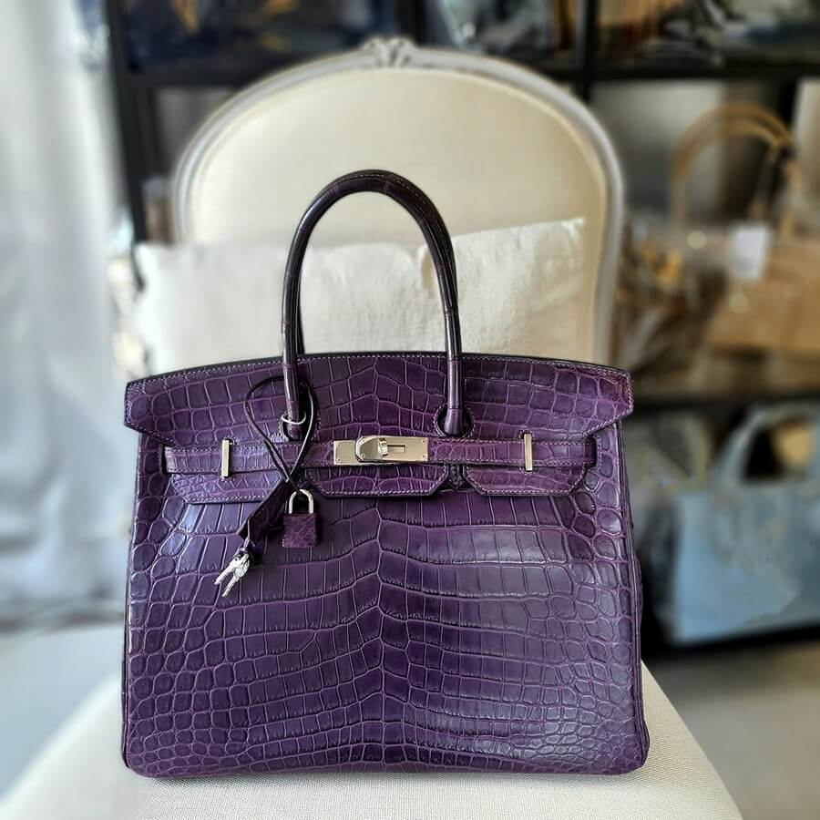 Hermes Birkin 35 Amethyst Purple Matte Niloticus With Palladium Hardware Bag #YTUR-2