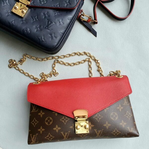 LV Pallas Chain Brown Monogram Canvas with Red Leather and Gold Hardware #GLRKS-3