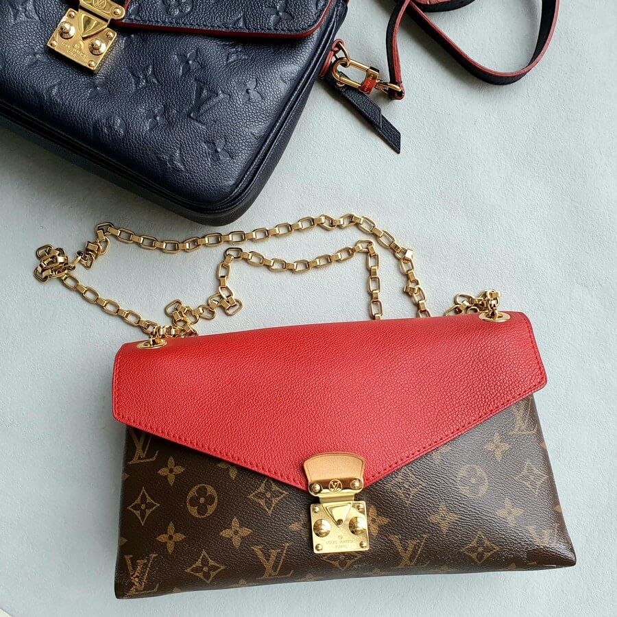 LV Pallas Chain Brown Monogram Canvas with Red Leather and Gold Hardware #GLRKS-3