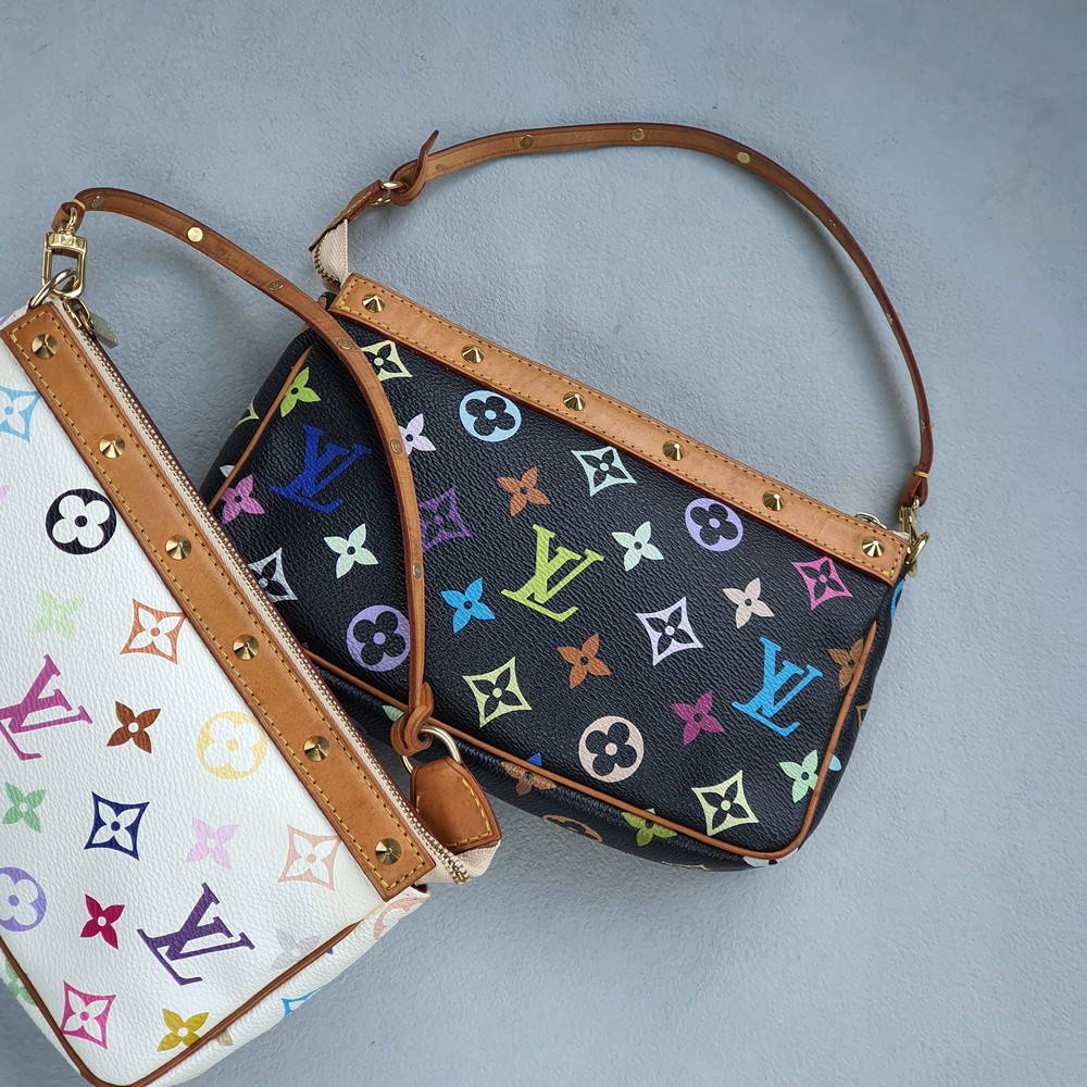 LV Pochette Acc Multicolor Black Monogram Canvas with Leather and Gold Hardware #OKOR-4