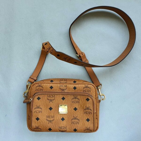 MCM Crossbody Bag Brown Visetos Coated Canvas With Leather And Gold Hardware #OKRL-1