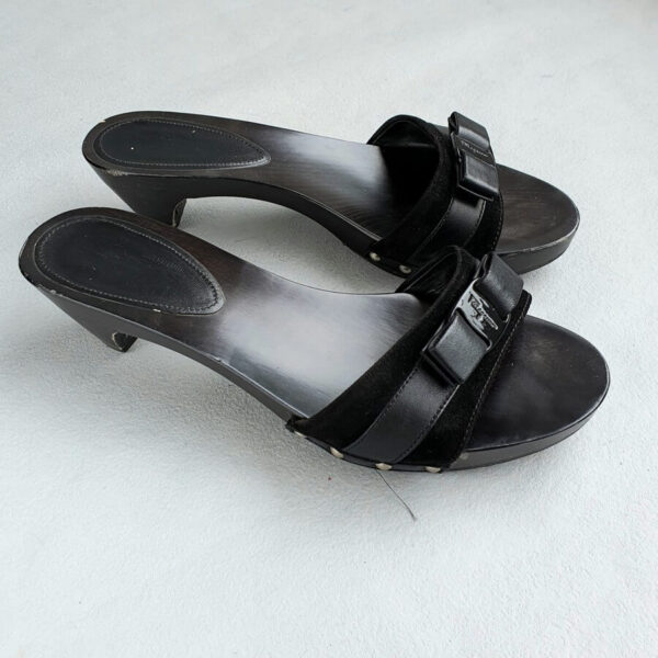 S Ferragamo SZ8D Sandals Black Suede Leather Shoes #OKCT-62