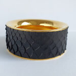 Sergio Rossi Bangle Black Metal/snake Skin Gold Hardware #OKCT-23