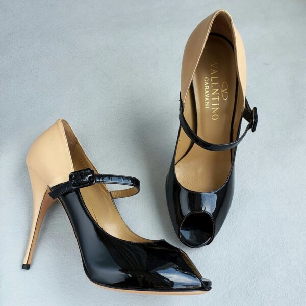 Valentino Peeptoe Size 38.5 2-Tone Leather Shoes #OKCT-43