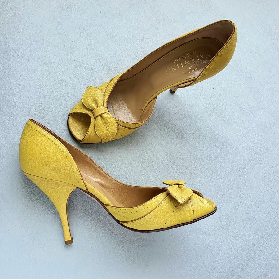 Valentino Pumps Size 38 Yellow Leather Shoes #OKCT-42
