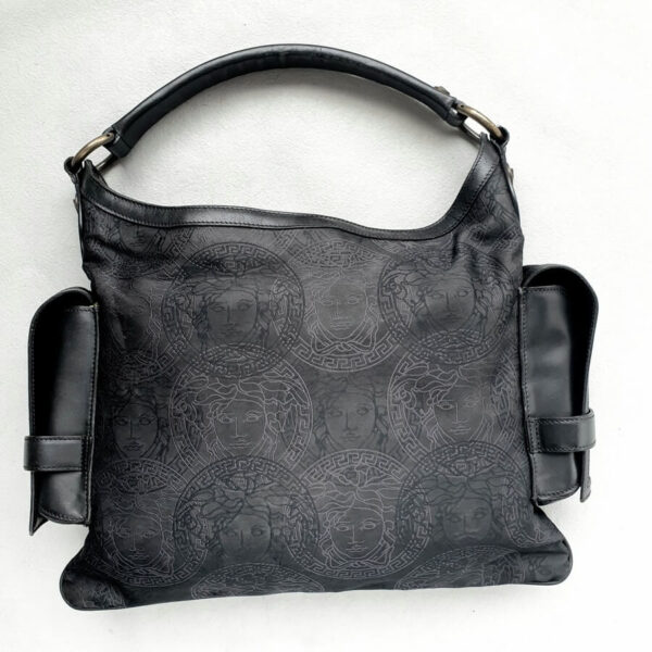 Versace Hobo Bag Black Canvas with Gold Hardware #OYEY-5