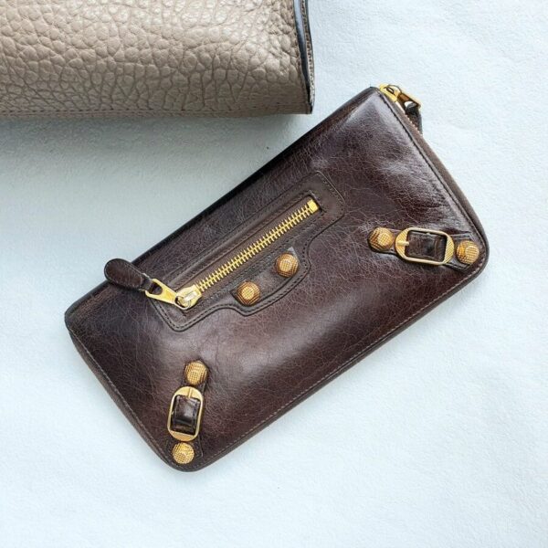 Balenciaga Zip Around Wallet Dark Brown Lambskin with Gold Hardware #OYKO-6