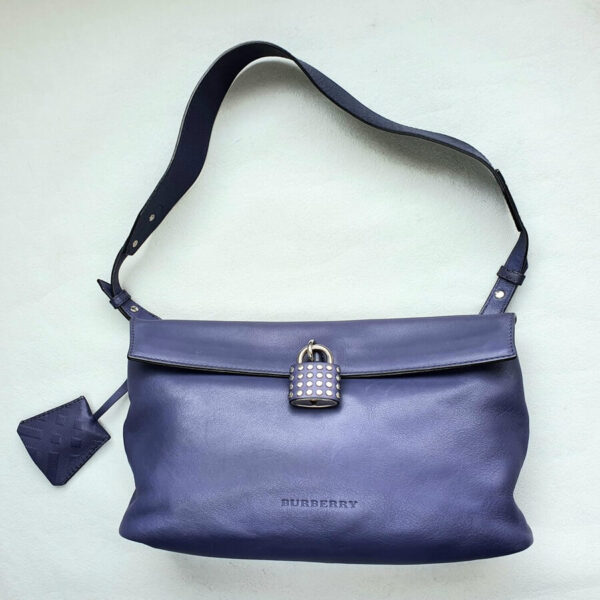 Burberry Shoulder Bag Blue Calf Leather with Silver Hardware #GLRSL-2