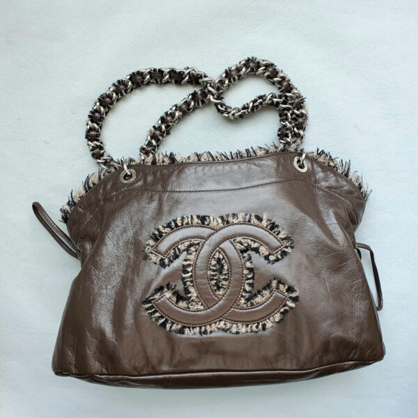 Chanel Hobo Brown Lambskin With Tweed And Silver Hardware Bag #YRCY-2