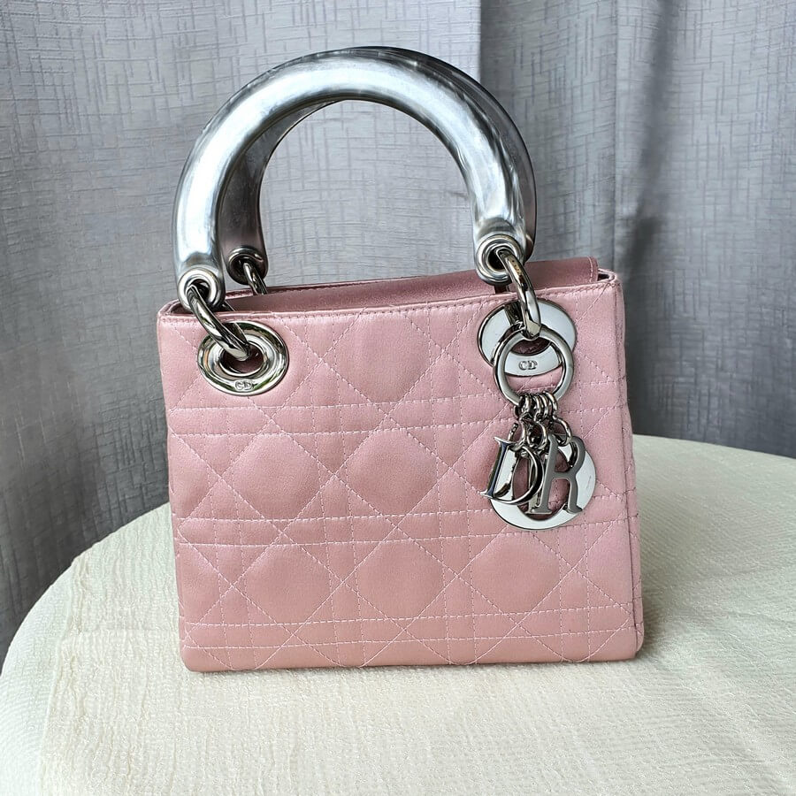 Christian Dior Vintage Lady Dior Mini Pink Satin with Silver Hardware #GLRST-1