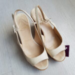Christian Louboutin Wedges SZ35.5 Beige Leather Shoes #SKSO-36