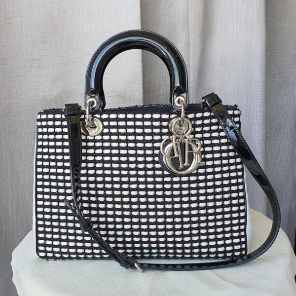 Dior Diorissimo Black/White Nappa leather /patent leather/tweed with Silver Hardware #OYYT-2