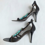 Giuseppe Zanotti Sandals Size 37.5 Black Leather with Stone Shoes #OYCY-3 - Image 4