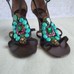 Giuseppe Zanotti Sandals Size 37.5 Black Leather with Stone Shoes #OYCY-3 - Image 3