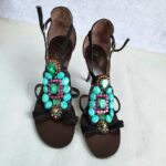 Giuseppe Zanotti Sandals Size 37.5 Black Leather with Stone Shoes #OYCY-3 - Image 2