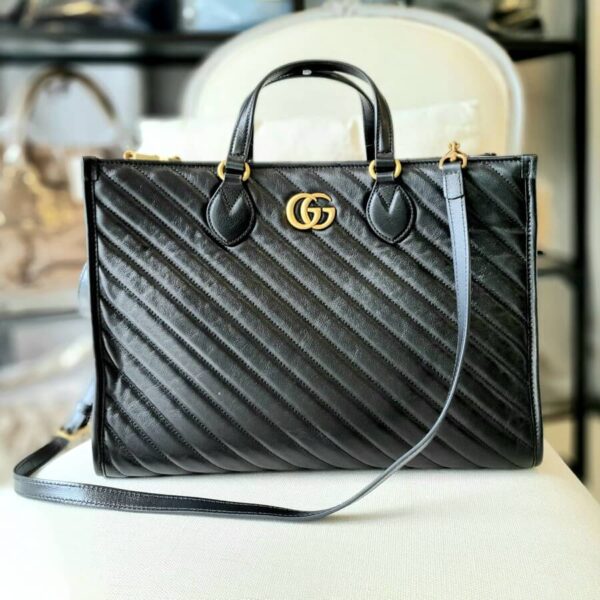 Gucci Marmont Tote Bag Black Calf Leather with Gold Hardware #OYCU-1