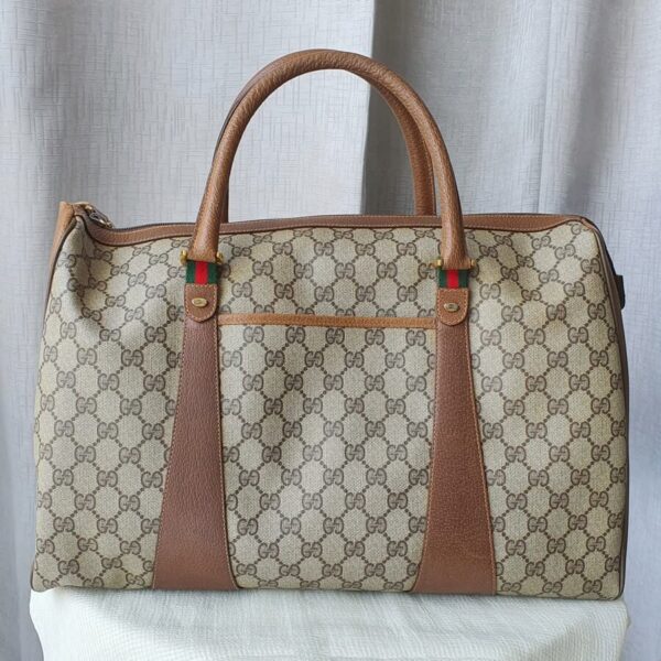 Gucci Vintage Duffel Bag Brown Coated Canvas/ Leather and Gold Hardware #GLRSE-1