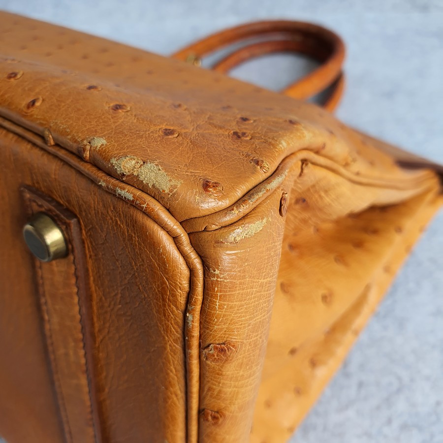 A COGNAC OSTRICH BIRKIN 35 WITH GOLD HARDWARE