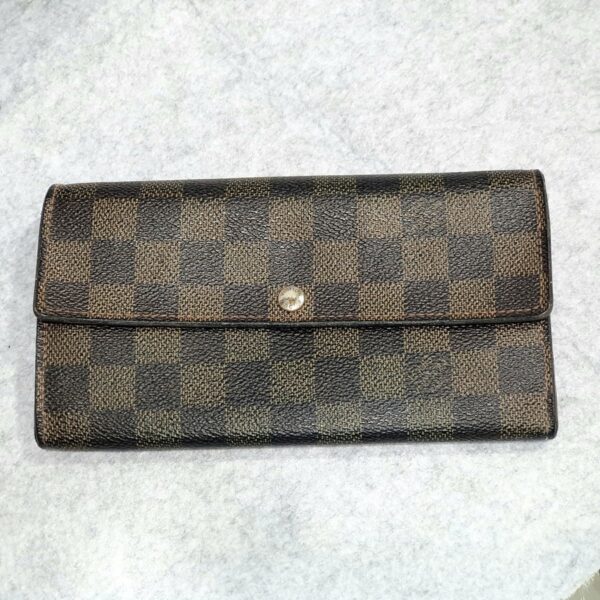 LV Portefeuille Sarah Wallet Damier Ebene Coated Canvas with Leather and Gold Hardware #GLRYT-3