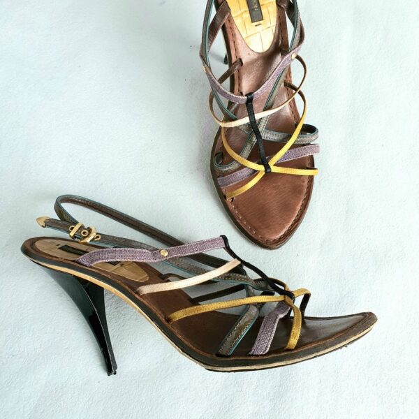LV SZ26cm Sandals Brown Satin/Embossed Leather Shoes #OYCY-2