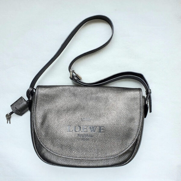 Loewe Crossbody Bag Silver/Black Calf Leather with Silver Hardware #GLRSL-1