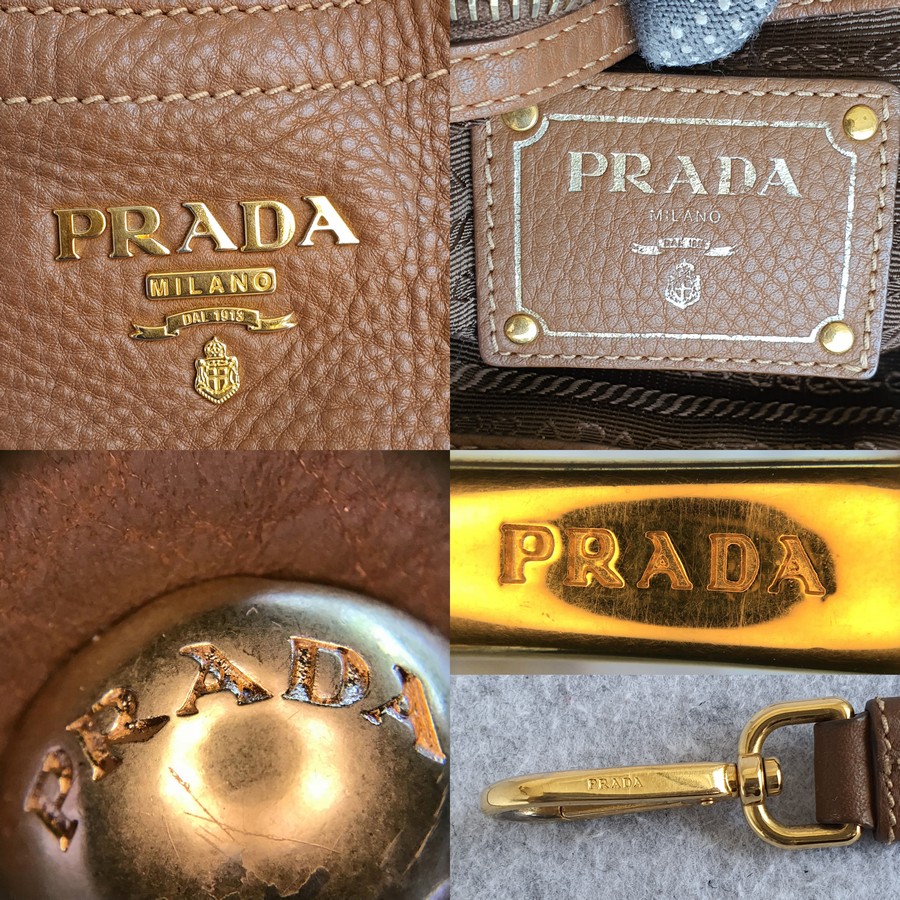 Prada Leather Pattina Pushlock Sound Lock Shoulder Purse Bag Brown Tan Gold  | eBay