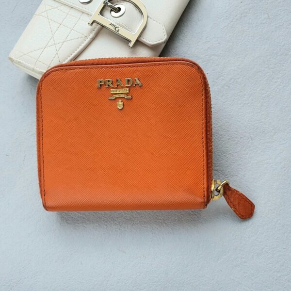 Prada Wallet Orange Saffiano Leather with Gold Hardware #OYKO-4
