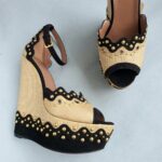 Alaia Calzature Donna Wedges Size 39 Beige Rafia/Suede Leather Shoes #OYKE-3