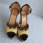 Alaia Calzature Donna Wedges Size 39 Beige Rafia/Suede Leather Shoes #OYKE-3 - Image 2