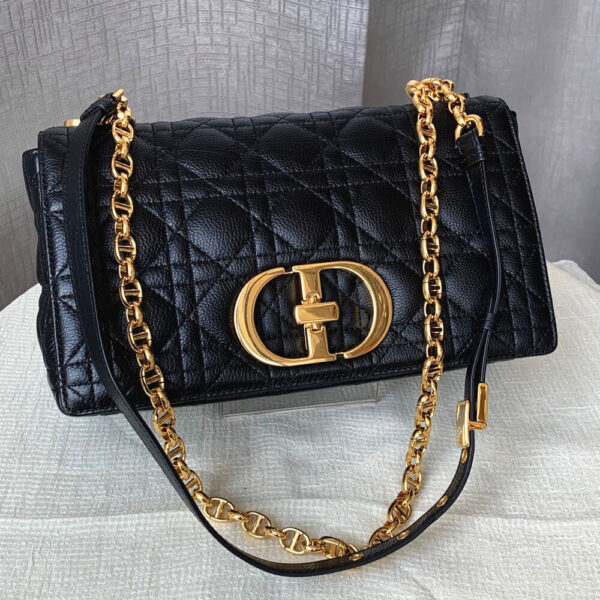 C.Dior Medium Dior Caro Bag Black Cannage Calfskin with Gold Hardware #OYOT-1