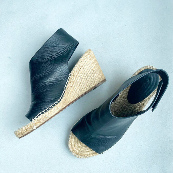 Celine Espadrilles Wedges Size40 Leather/Rafia Shoes #OYOC-5
