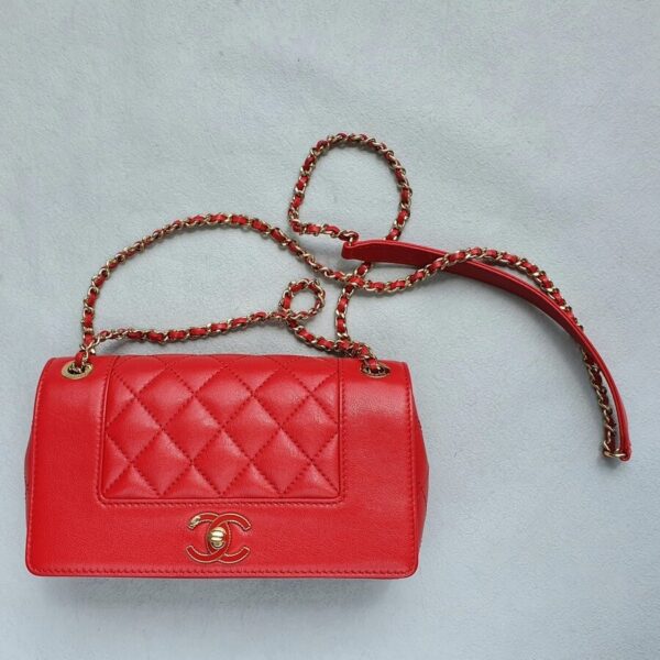 Chanel Flap Bag Red Leather with Gold Hardware #OYSK-1