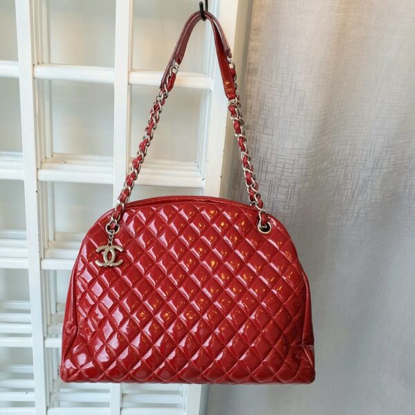 Chanel Mademoiselle Red Patent Leather with Silver Hardware #OSLE-1