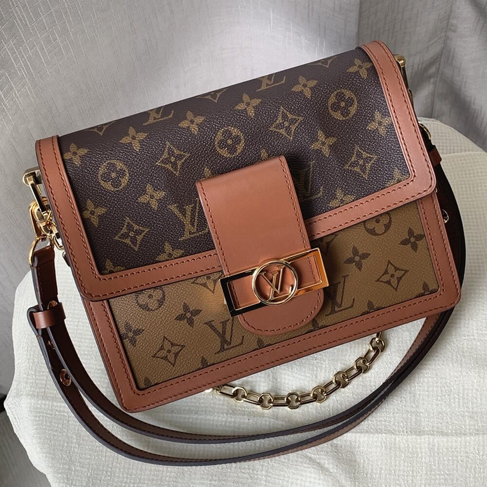 LV Dauphine MM Monogram/Mng Reverse Canvas With Leather And Gold Hardware Bag #GLRTL-1