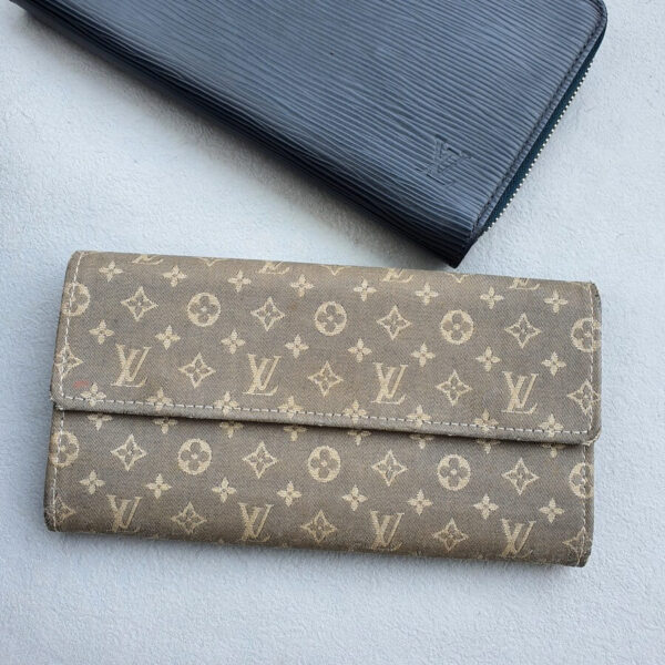 LV Sarah Wallet N60053 Grey Minilin with Leather and Rustic Gold Hardware #OYRY-3