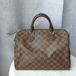 LV Speedy 30cm Damier Ebene with Leather and Gold Hardware #OSLU-1
