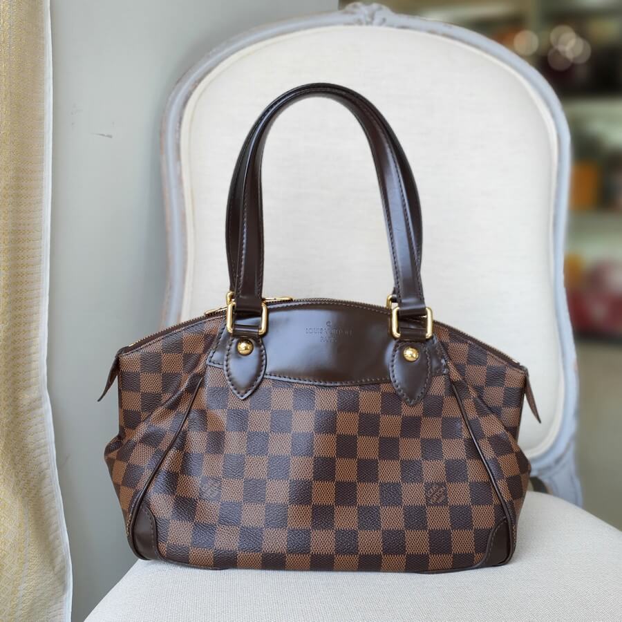 LV Verona PM Damier Ebene with Leather and Gold Hardware #GLROC-2