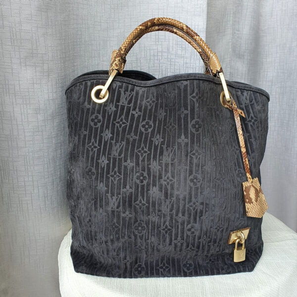 LV Whisper Black Suede Leather with Snake Skin And Gold Hardware Bag #OYTS-2