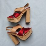 Miu Miu Sandals Size 38.5 Brown/Red Satin/Leather Shoes #OKOO-5 - Image 5