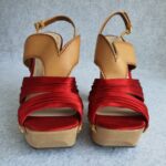 Miu Miu Sandals Size 38.5 Brown/Red Satin/Leather Shoes #OKOO-5 - Image 2