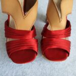 Miu Miu Sandals Size 38.5 Brown/Red Satin/Leather Shoes #OKOO-5 - Image 4