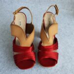 Miu Miu Sandals Size 38.5 Brown/Red Satin/Leather Shoes #OKOO-5 - Image 3