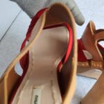 Miu Miu Sandals Size 38.5 Brown/Red Satin/Leather Shoes #OKOO-5 - Image 7