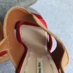 Miu Miu Sandals Size 38.5 Brown/Red Satin/Leather Shoes #OKOO-5 - Image 8