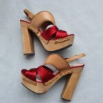 Miu Miu Sandals Size 38.5 Brown/Red Satin/Leather Shoes #OKOO-5 - Image 6