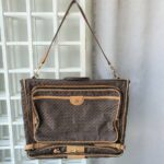 Celine Vintage Travel Hangers Bag Brown Coated Canvas with Leather and Gold Hardware #OCLK-11